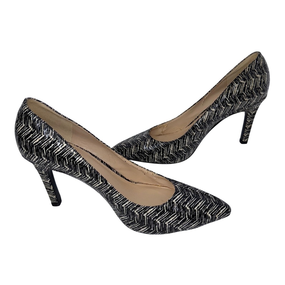 Pointed Toe Stiletto High Heel Pumps Black White Chevron Dressy Shoes‎ Office